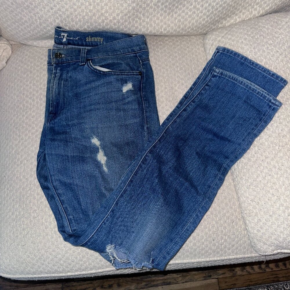 Mens' 7 (Seven) For Mankind Light Denim Slimmy Jeans - Tattered - 33/30